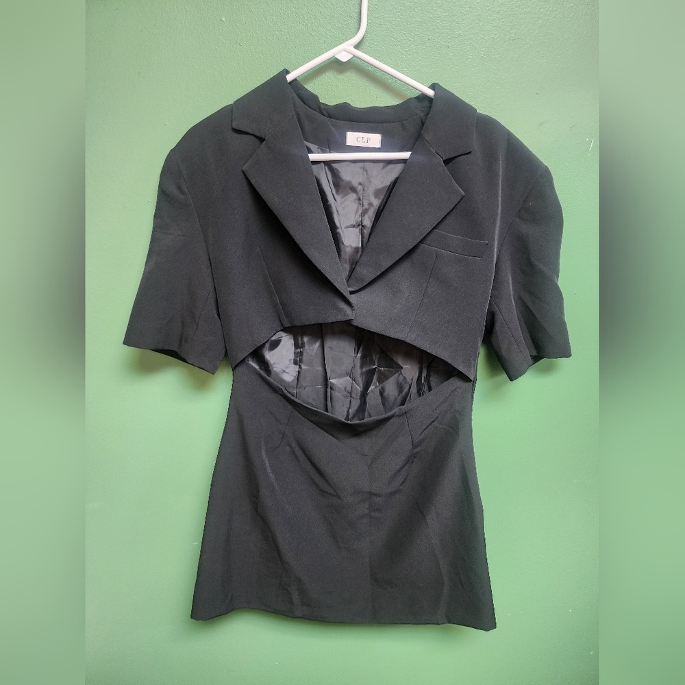 CLP Black Cutout Mini Dress | Short Sleeve Blazer Style | Size M